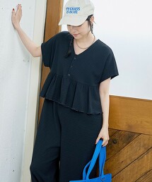 泡泡紗格紋V領連身褲
