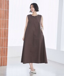 仿亞麻傘狀洋裝