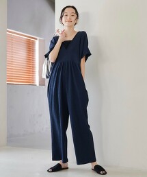 泡泡紗格紋連身褲