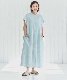 混棉立領法式袖襯衫洋裝