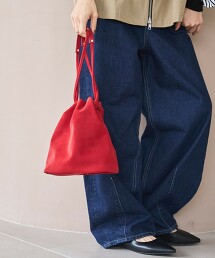 仿皮革束口袋單肩包