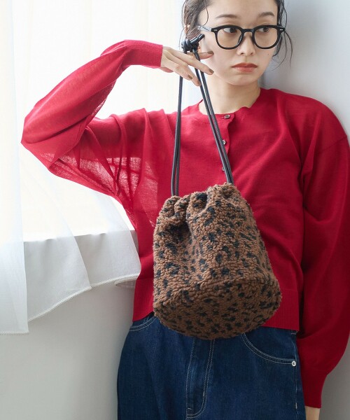 毛絨刷毛拼色束口單肩包