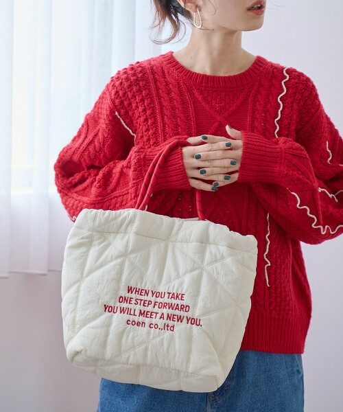 LOGO刺繡幾何絎縫單肩包 M