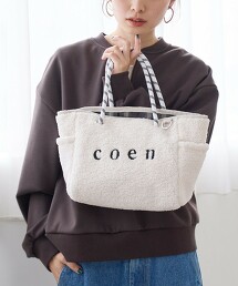 coen LOGO 正反兩用毛絨刷毛＆格紋托特包