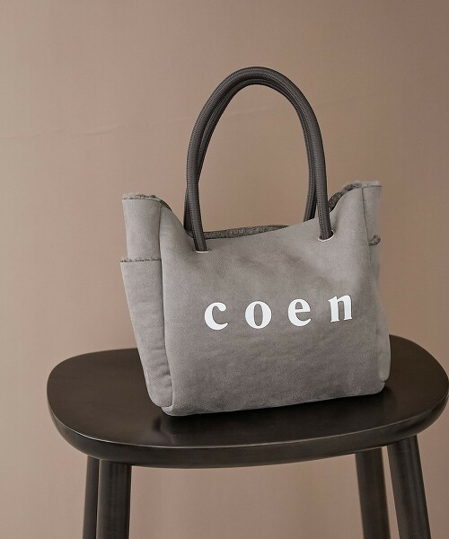 coen LOGO 正反兩用仿羊絨毛絨刷毛托特包