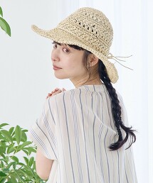 寬簷蝴蝶結草編帽