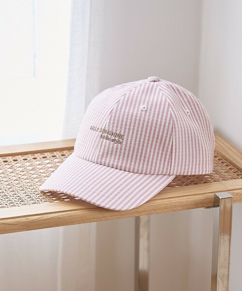 泡泡紗條紋LOGO刺繡棒球帽
