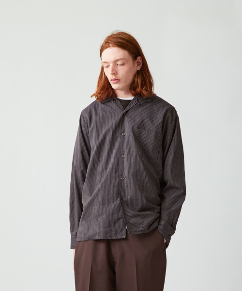 <Steven Alan> NERD/STRIPE OPEN COLLAR SHIRT-BOLD/襯衫