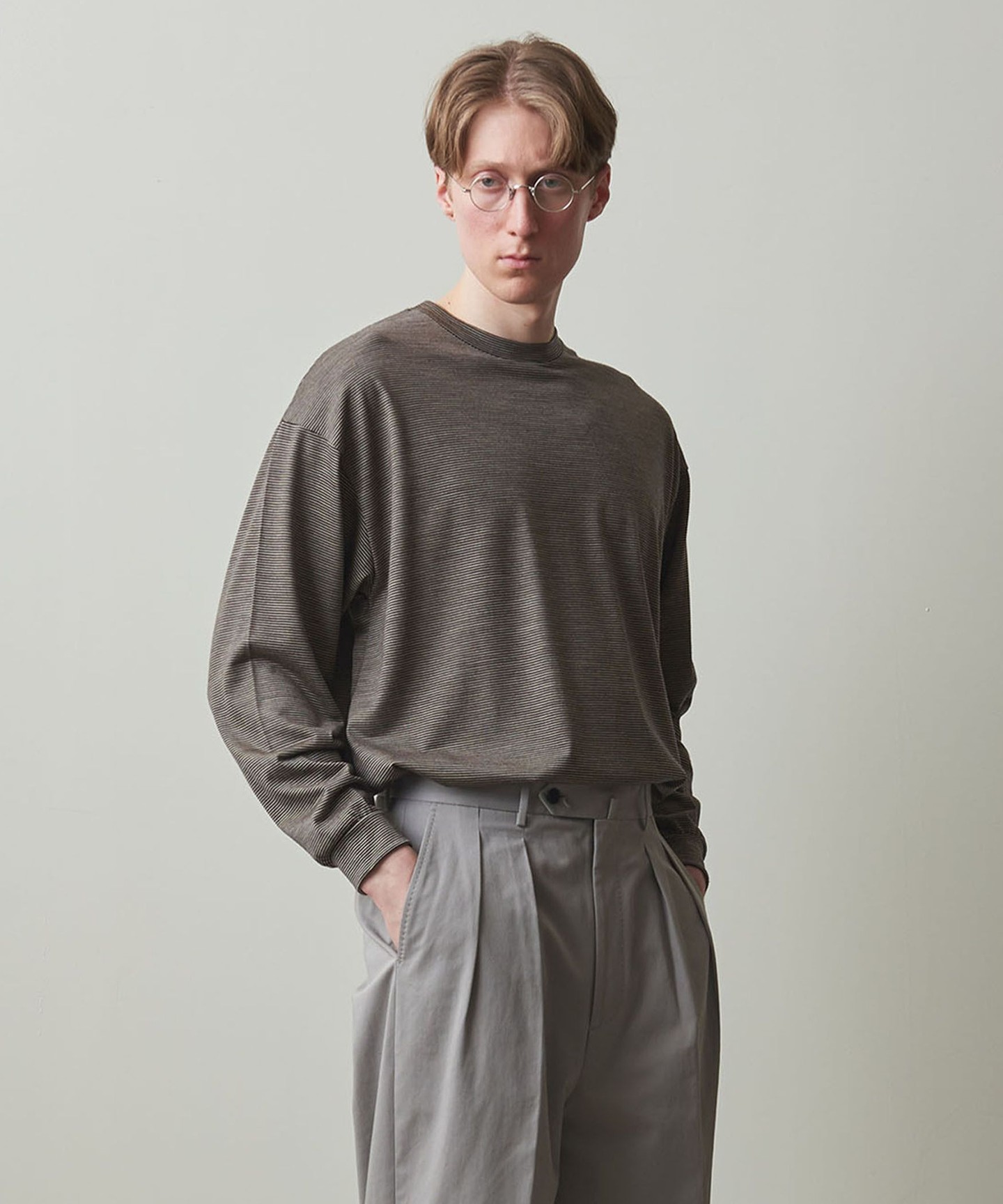 Steven Alan＞ WOOL BORDER LONG SLEEVE TEE-LOOSE/T恤日本製｜outlet