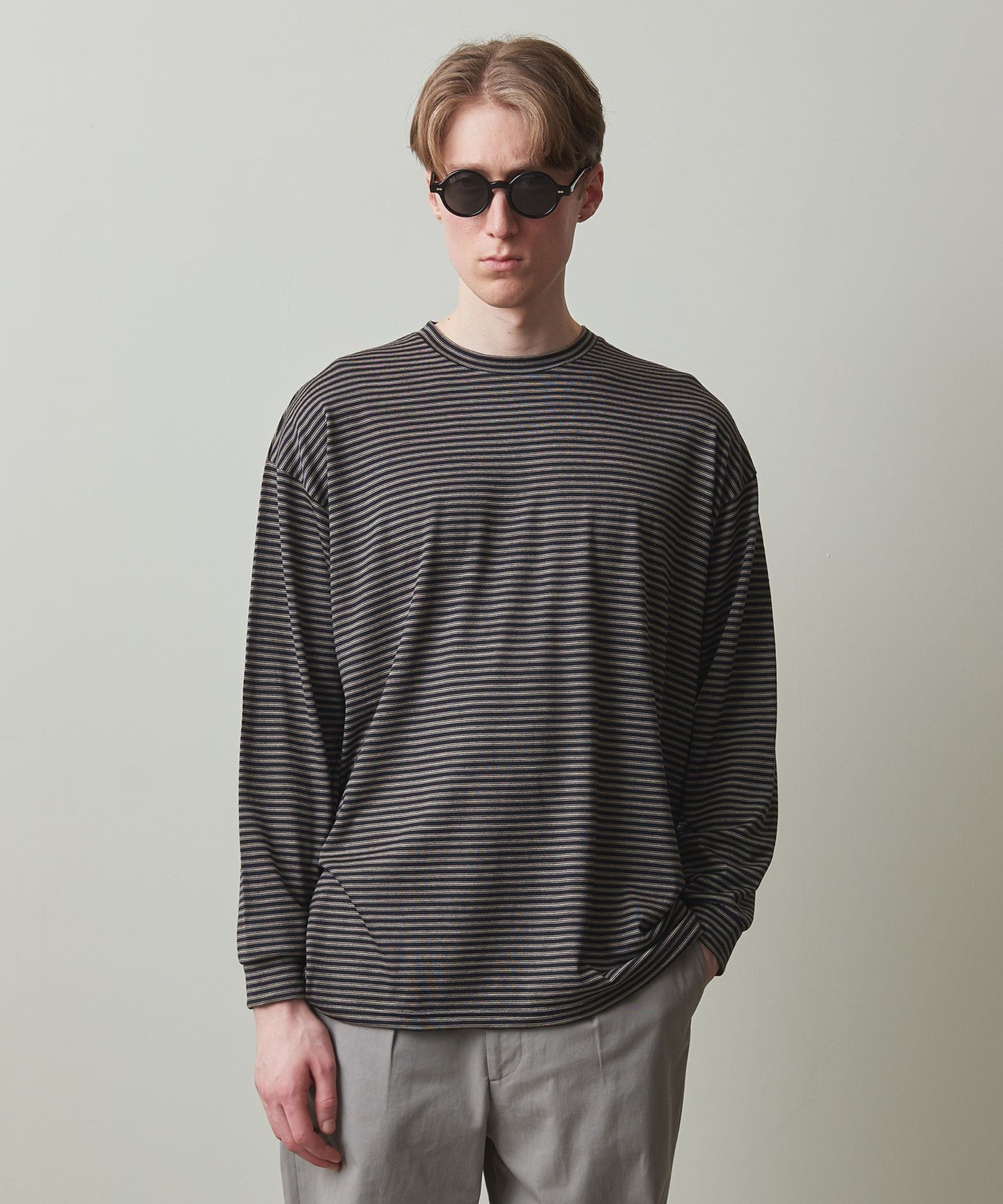 Steven Alan＞ WOOL BORDER LONG SLEEVE TEE-LOOSE/T恤日本製｜outlet