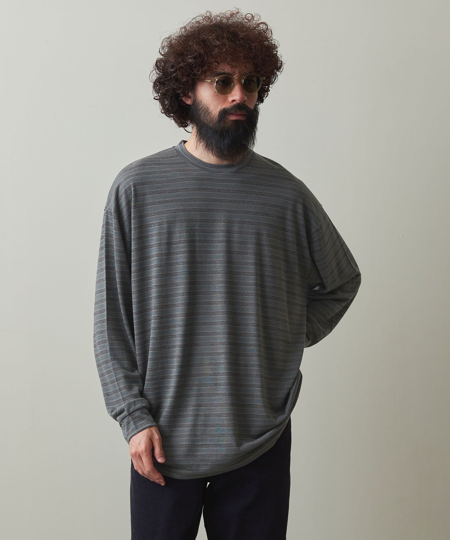 Steven Alan＞ WOOL BORDER LONG SLEEVE TEE -LOOSE/T恤日本製｜STEVEN