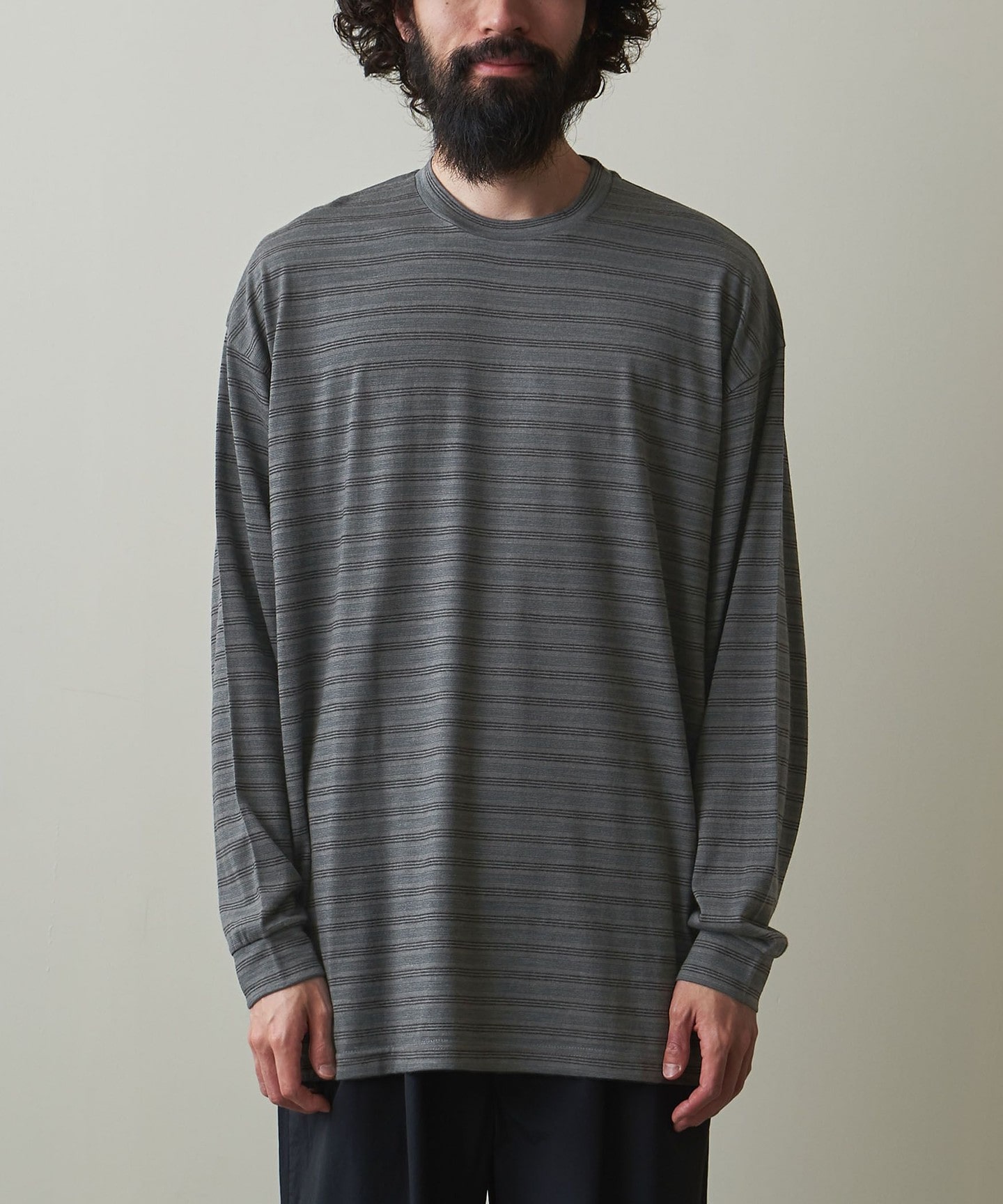 Steven Alan＞ WOOL BORDER LONG SLEEVE TEE -LOOSE/T恤日本製｜STEVEN