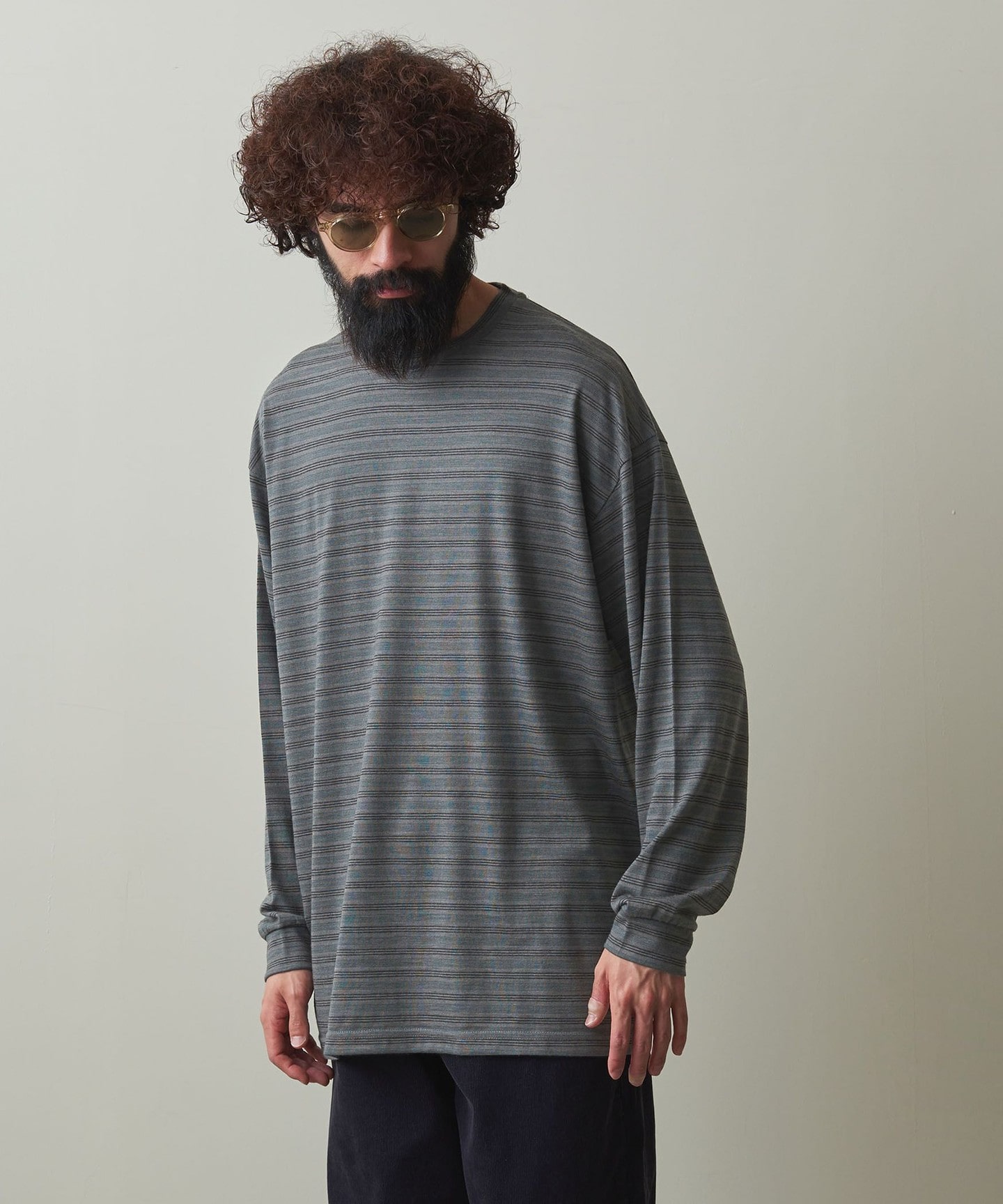 Steven Alan＞ WOOL BORDER LONG SLEEVE TEE -LOOSE/T恤日本製｜STEVEN