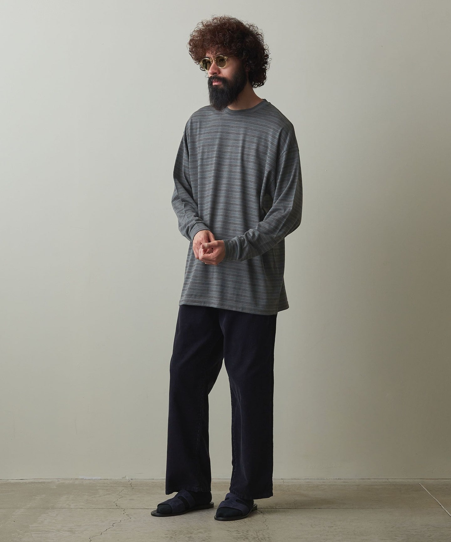 Steven Alan＞ WOOL BORDER LONG SLEEVE TEE -LOOSE/T恤日本製｜STEVEN