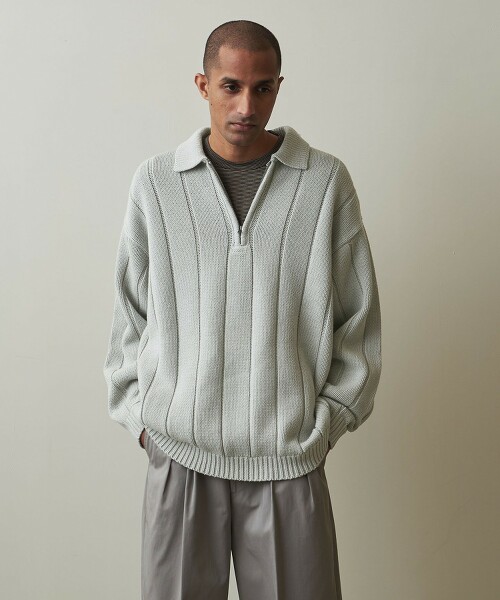 <Steven Alan> BALLOON CTN WIDE/RIB ZIP POLOSHIRT/POLO襯衫