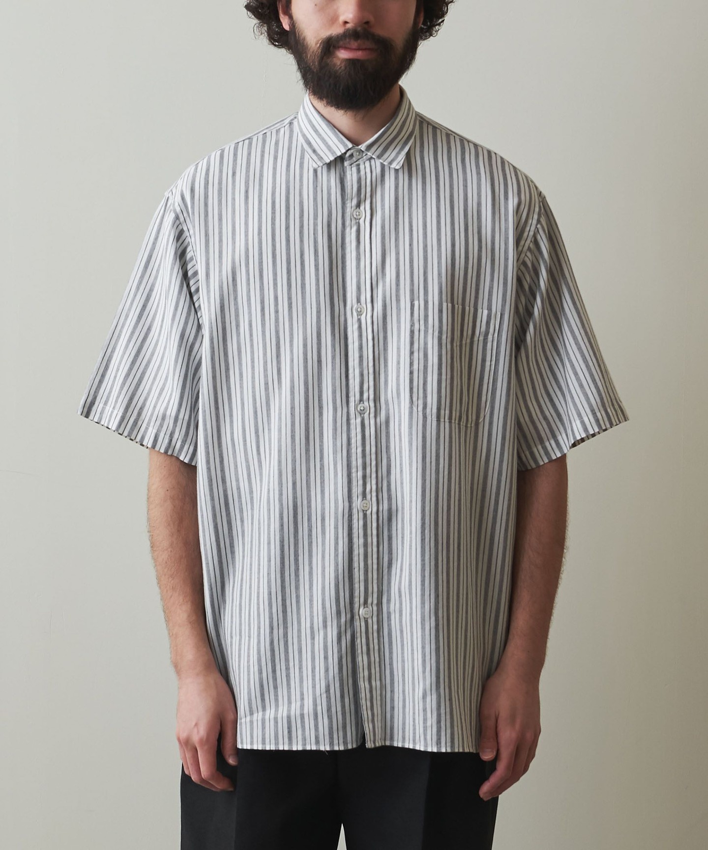 Steven Alan＞ CTN/CLOS STRIPE REGULAR COLLAR SHORT SLEEVE SHIRT