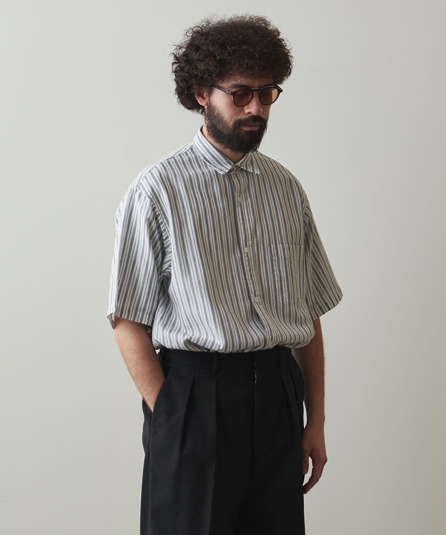 Steven Alan＞ CTN/CLOS STRIPE REGULAR COLLAR SHORT SLEEVE SHIRT