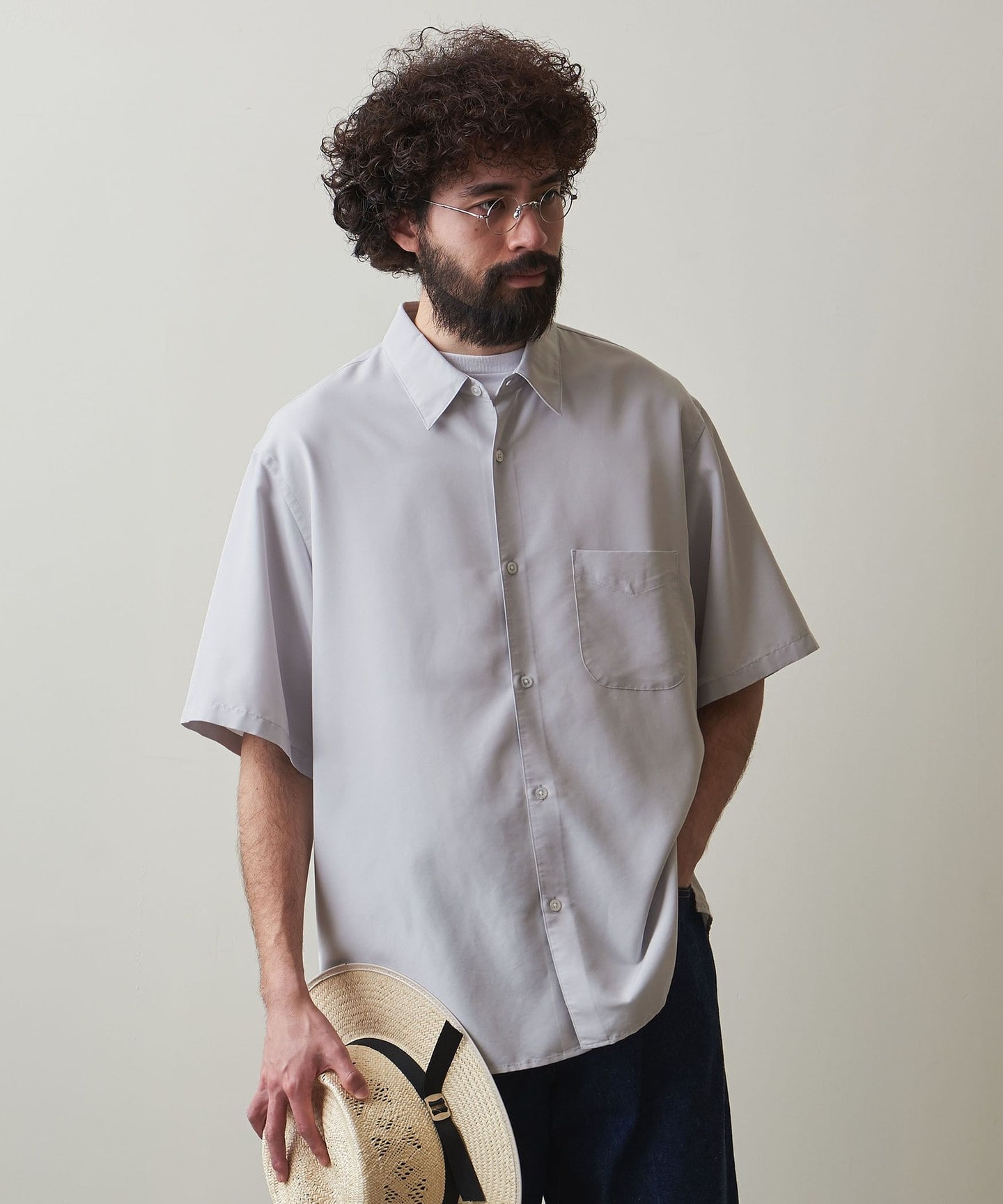 Steven Alan＞ DRAPE REGULAR COLLAR BOX SHORT SLEEVE SHIRT -LOOSE