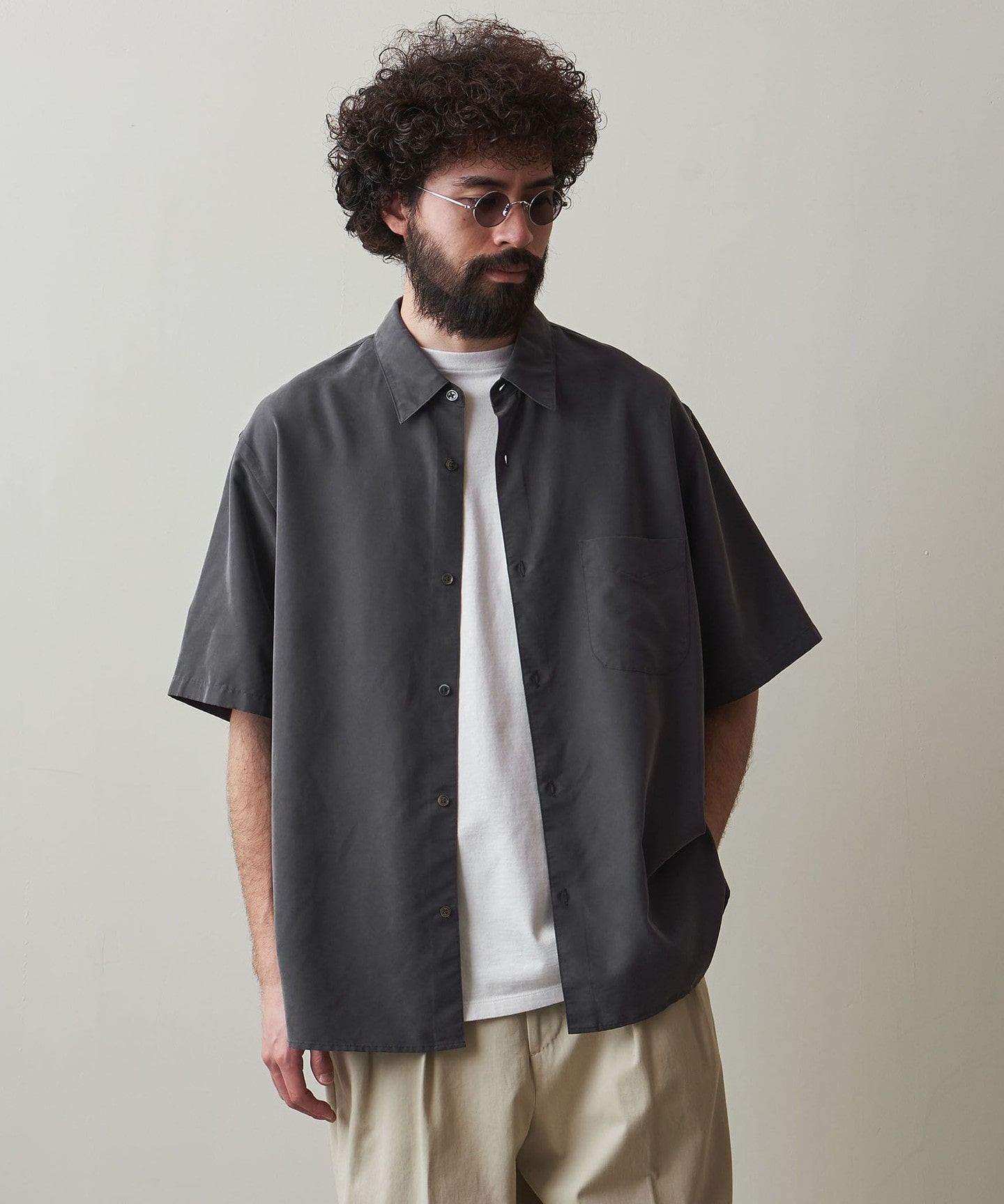 Steven Alan＞ DRAPE REGULAR COLLAR BOX SHORT SLEEVE SHIRT -LOOSE