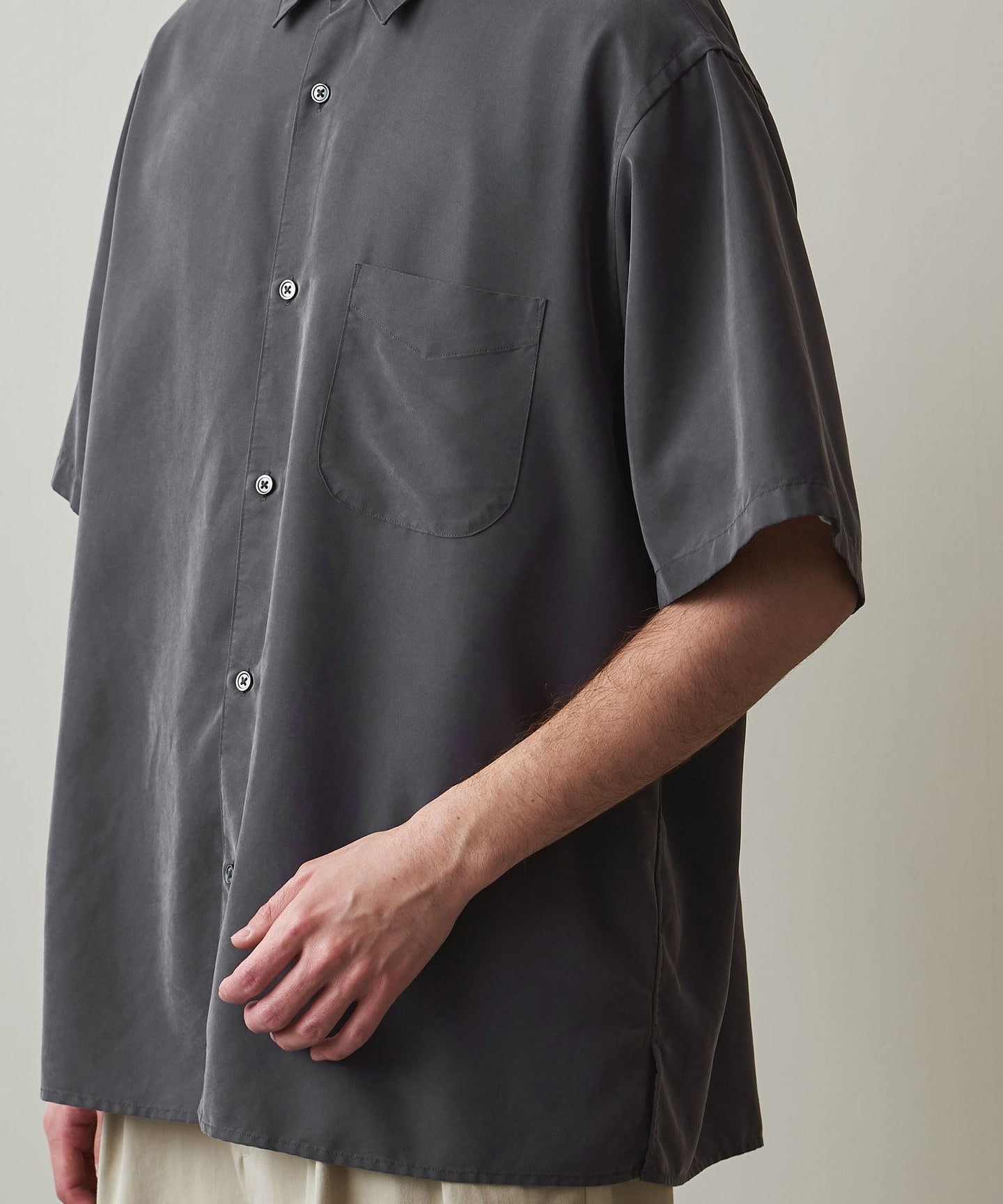 Steven Alan＞ DRAPE REGULAR COLLAR BOX SHORT SLEEVE SHIRT -LOOSE