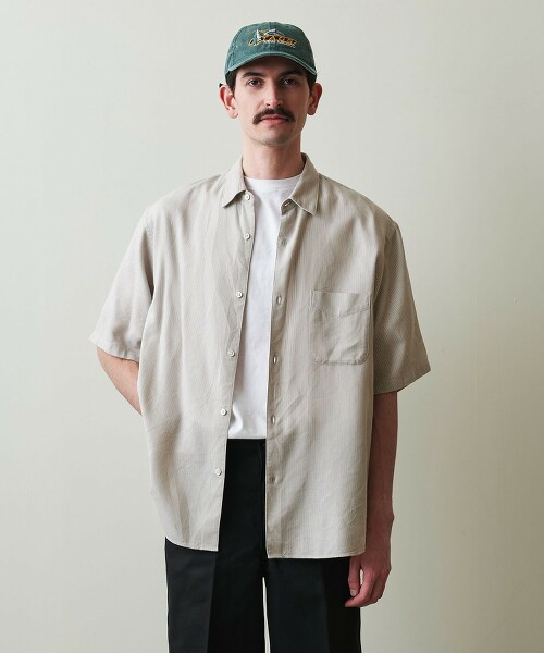<Steven Alan>垂墜棱紋細織布標準領短袖襯衫 ALINE LOOSE CASUAL 日本製