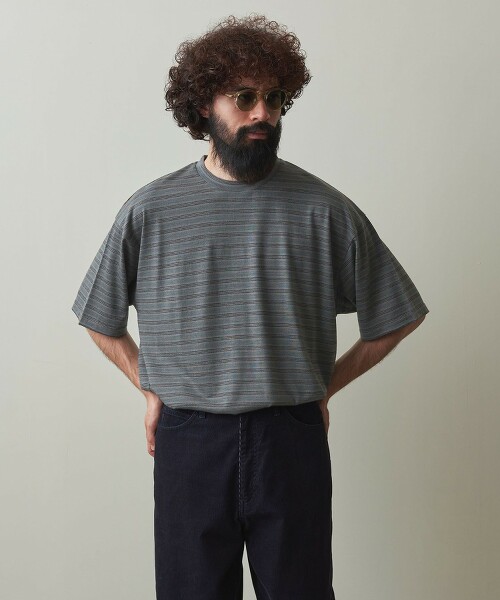 ＜Steven Alan＞ WOOL BORDER SHORT SLEEVE TEE -LOOSE/T恤 日本製