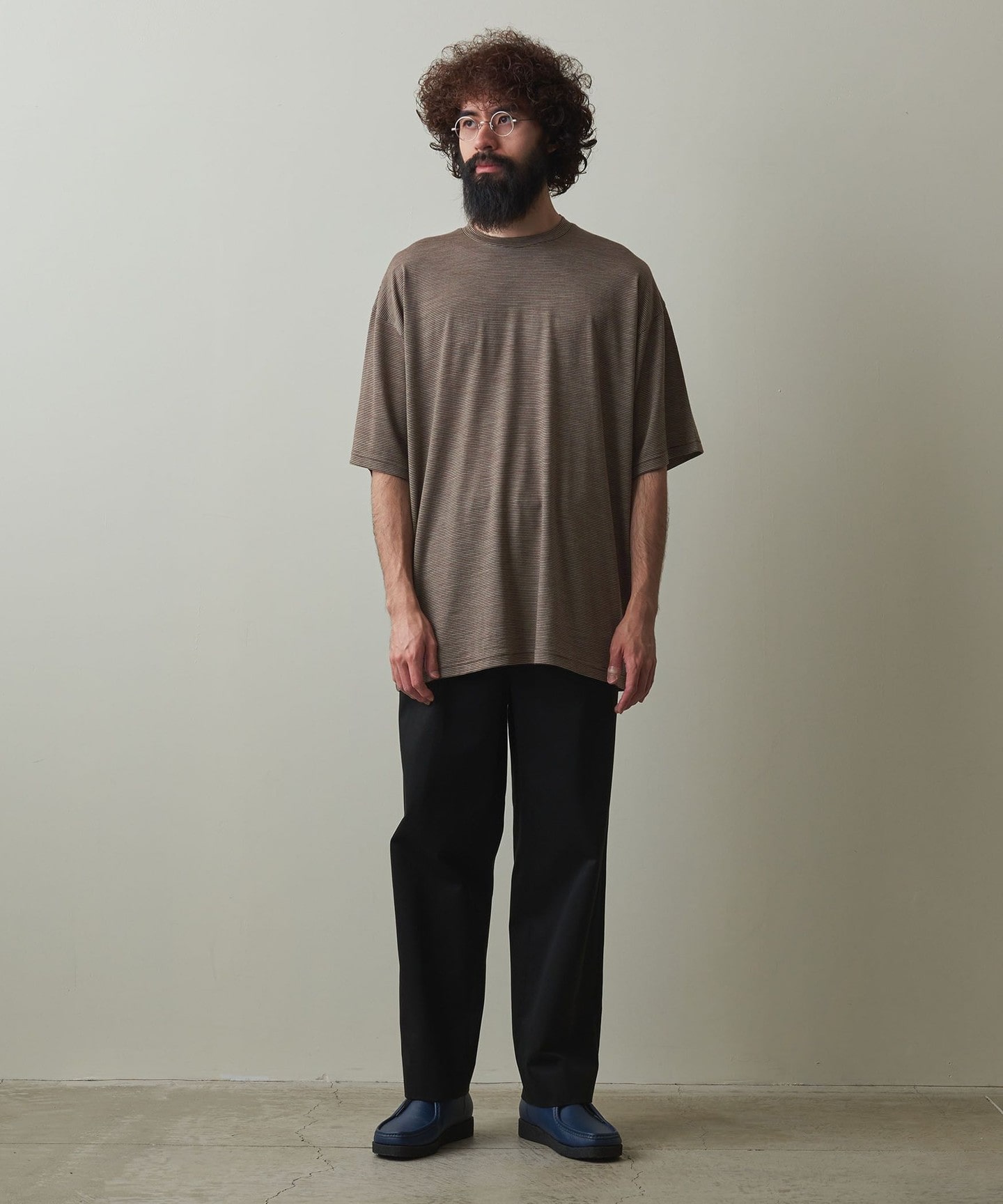 Steven Alan＞ WOOL BORDER SHORT SLEEVE TEE -LOOSE/T恤日本製