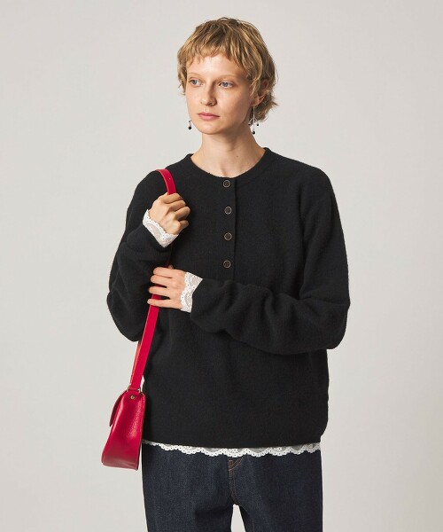 ＜Steven Alan＞羊毛尼龍駝色混紡亨利領針織衫