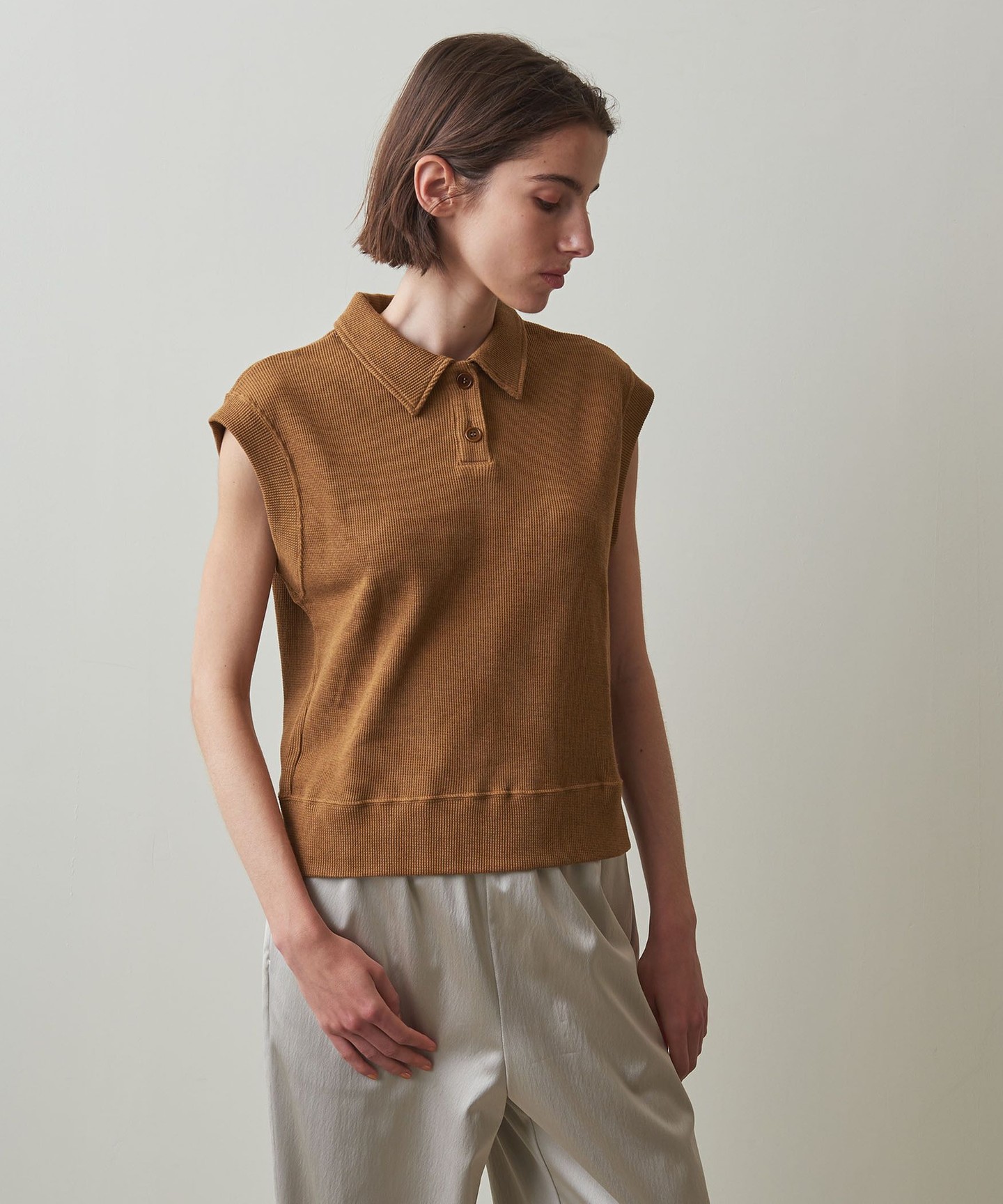 Steven Alan＞WAFFLE NO SLEEVE PULLOVER/T恤日本製｜STEVEN ALAN