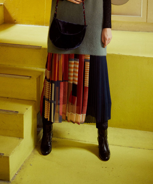 <Steven Alan>PRINT CHIFFON PLEATED SKIRT/裙子