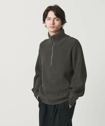 蓬鬆紗畦編半拉鍊針織