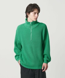 蓬鬆紗畦編半拉鍊針織