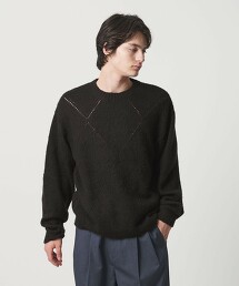 ＜monkey time＞混馬海毛菱格紋圓領針織