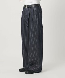 ＜monkey time＞輕磅條紋牛仔雙摺寬褲