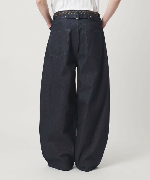 ＜monkey time＞輕磅原色扣帶超寬版牛仔褲