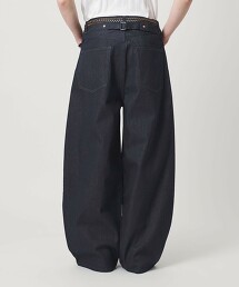 ＜monkey time＞輕磅原色扣帶超寬版牛仔褲