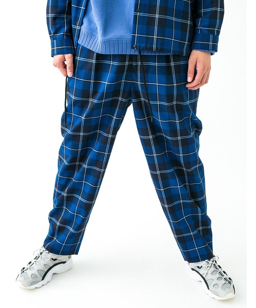 <monkey time> NAVY CHECK WIDE 1P PANTS