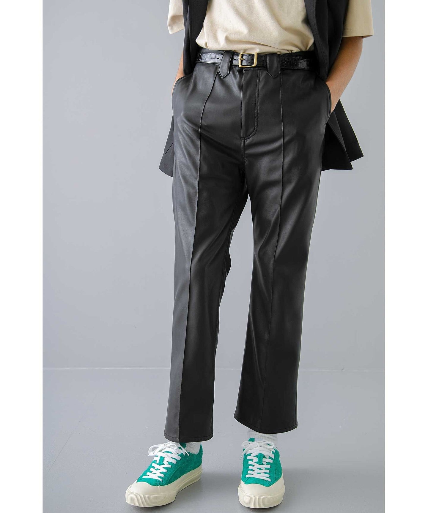 monkey time＞ FAUX LTHR BACK SLIT TROUSER/長褲｜outlet BEAUTY