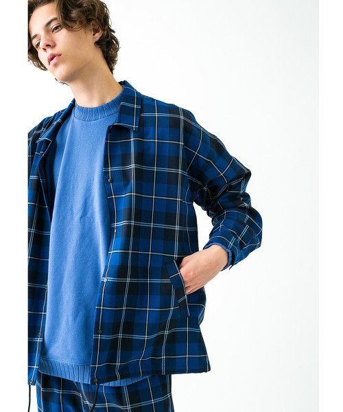 <monkey time> NAVY CHECK COACH SHIRT