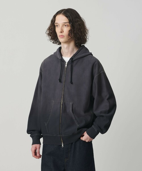 ＜monkey time＞褪色魚鱗布雙拉鍊連帽上衣