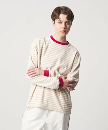 ＜6(ROKU)＞拉絨橫條紋長袖T恤 日本製