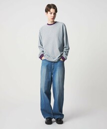 ＜6(ROKU)＞拉絨橫條紋長袖T恤 日本製