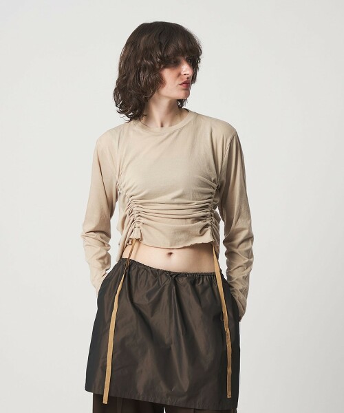 ＜6(ROKU)＞細針腳棉抽繩長袖上衣 日本製