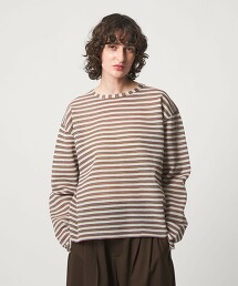 ＜6(ROKU)＞混麻橫條紋針織