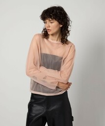 ＜6(ROKU)＞尼龍聚酯纖維透膚圓領針織衫