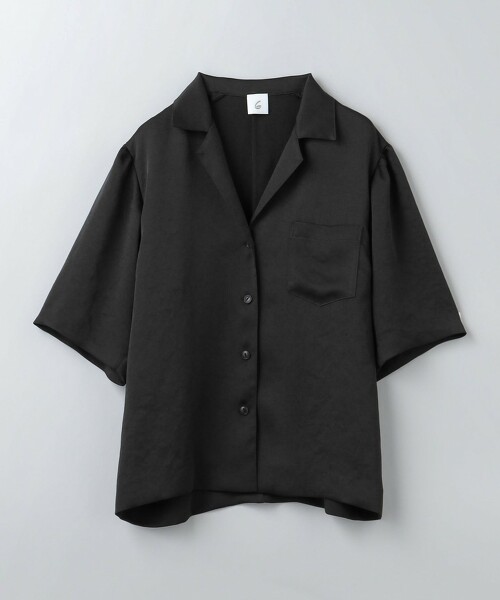＜6(ROKU)＞SATIN SHORT SLEEVE OPEN COLLAR SHIRT/襯衫 日本製