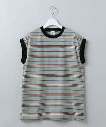 ＜6(ROKU)＞COTTON MULTI BORDER NO SLEEVE T-SHIRT 2022SS/T恤 日本製