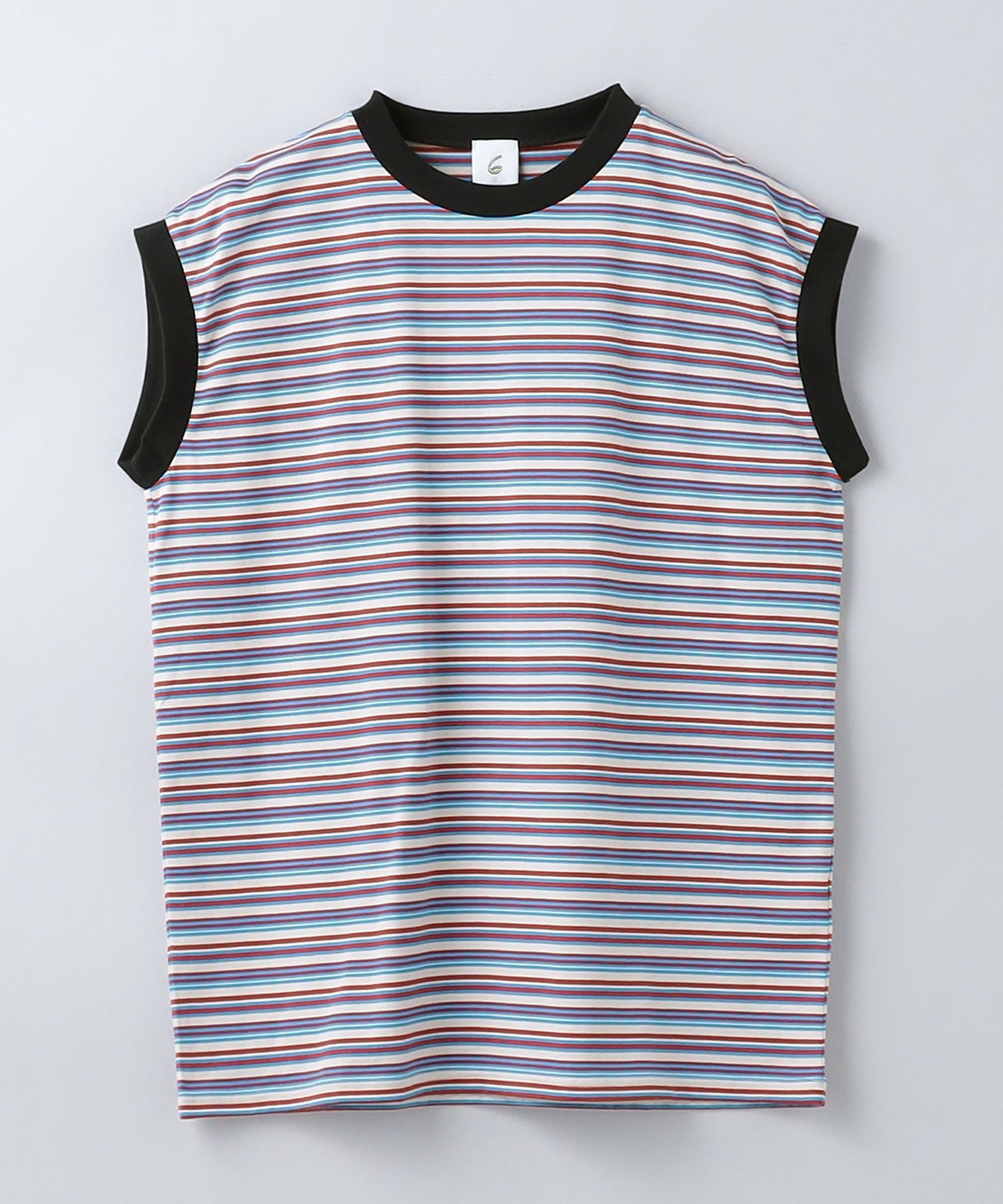 6(ROKU)＞COTTON MULTI BORDER NO SLEEVE T-SHIRT 2023SS/T恤日本製｜6