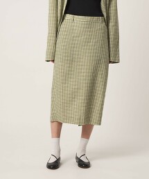 ＜6(ROKU)＞棉麻小方格格紋直筒裙 日本製