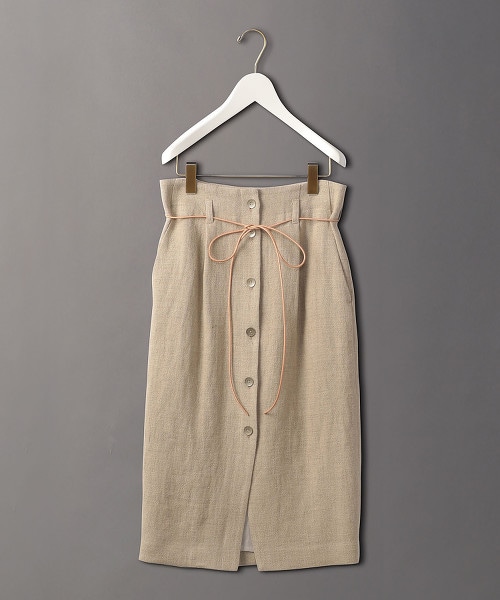 <6(ROKU)>LINEN BUTTON SKIRT/中長裙
